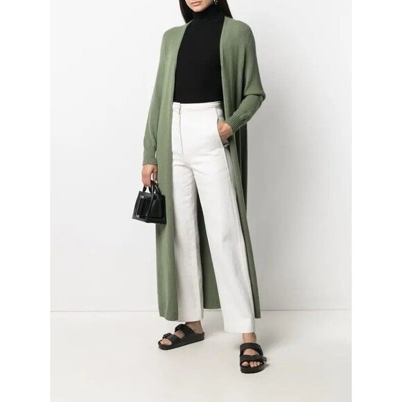 APPARIS Long Duster Cardigan Sweater Olive Green Maxi Split Sides Made in Italy - Picture 1 of 10